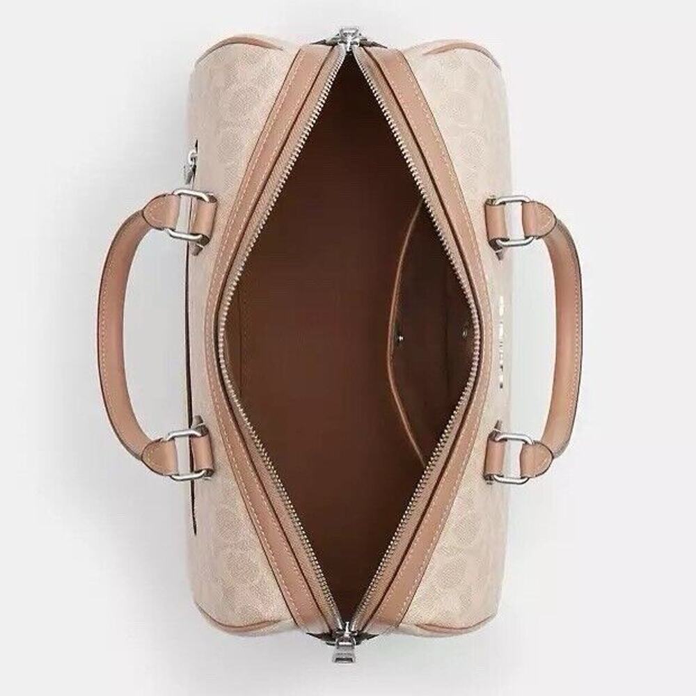 NWT Coach Rowan Large Satchel Bag In Signature Canvas CV959 Sand Taupe Silver - Picture 9 of 9
